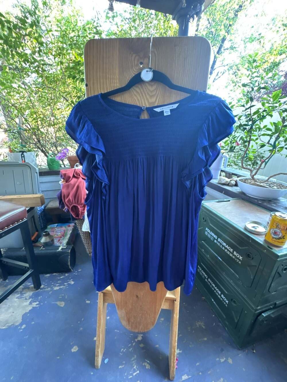 XXL Royal Blue Smocked Flutter Sleeve Blouse boho